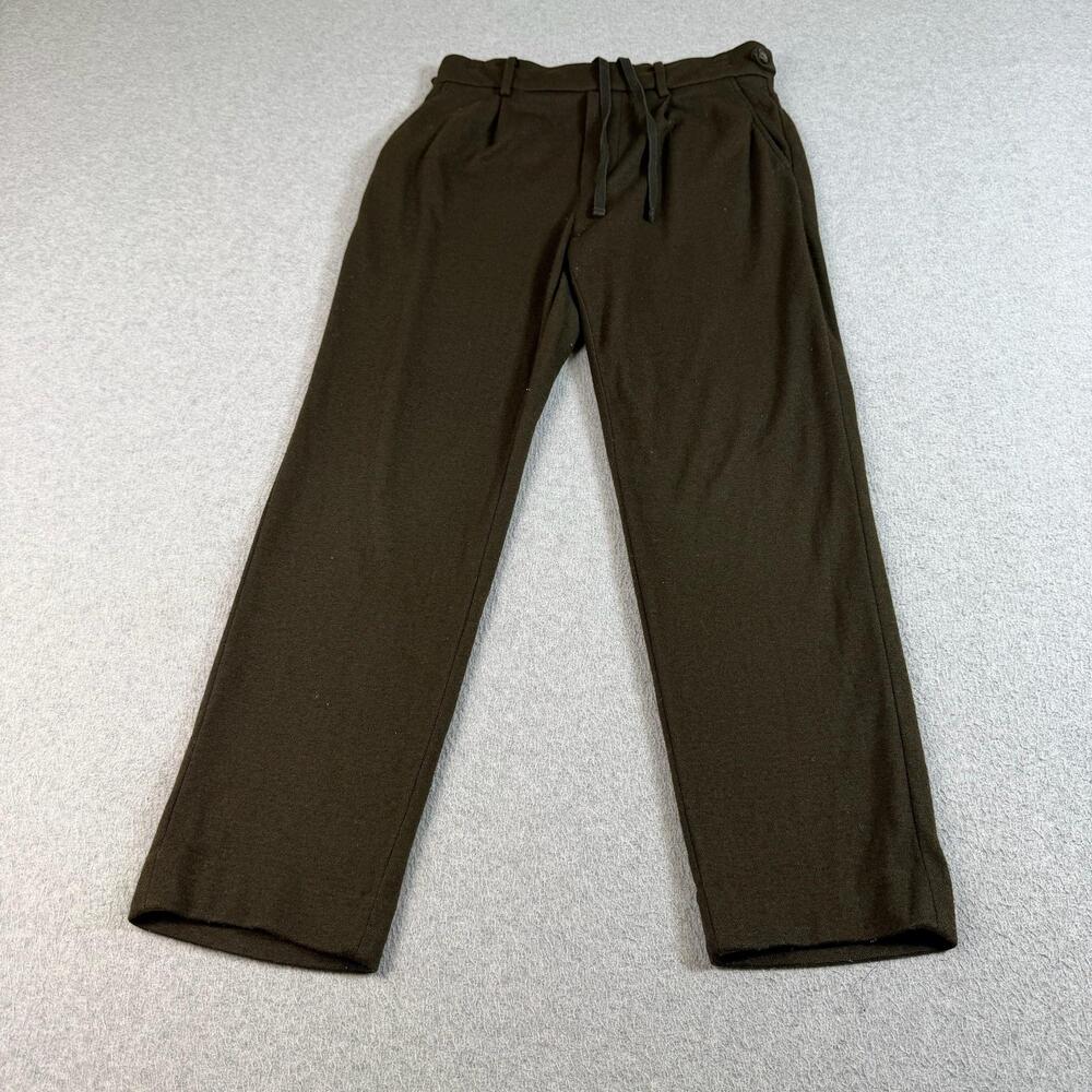 Vince Pants Women Small Green Wool Blend Straight Pleated Elastic Waist Heritage
